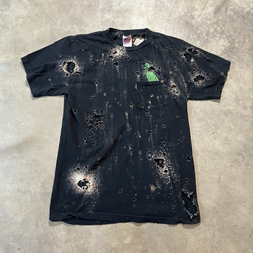 RipNDip T Shirt Mens Size Medium Black Bleached Alien Distressed Crewneck